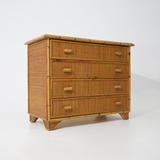 Image 1 of Bamboo and woven wicker chest of drawers, 1970s