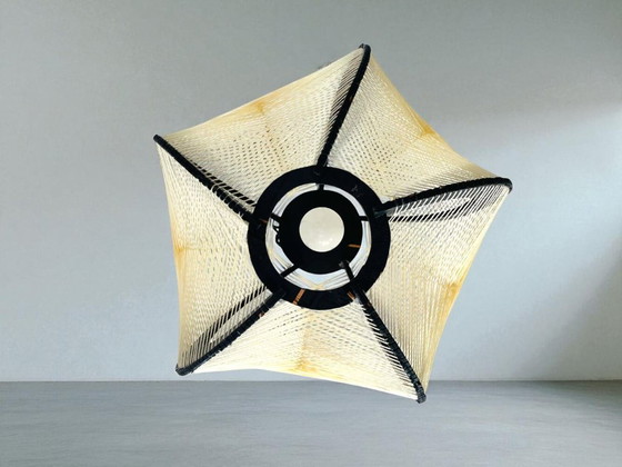 Image 1 of Lámpara colgante portuguesa de madera negra rústica, años 60