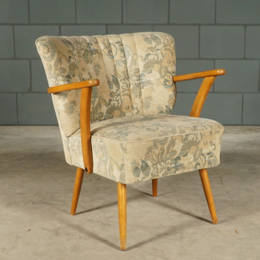 Vintage Cocktail Armchair - Velvet - Wooden Armrests - 1960s
