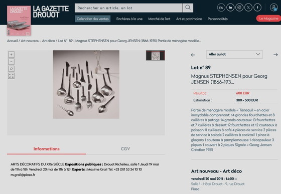 Image 1 of GEORG JENSEN 1955  5 Couverts de MAGNUS STEPHENSEN modèle TUJA TANAQUIL