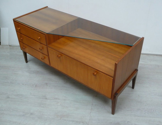 Lage commode met 3 lades en deur, salontafel, jaren 60 Mid Century Modern – Glass, Wood (photo 7 of 7)