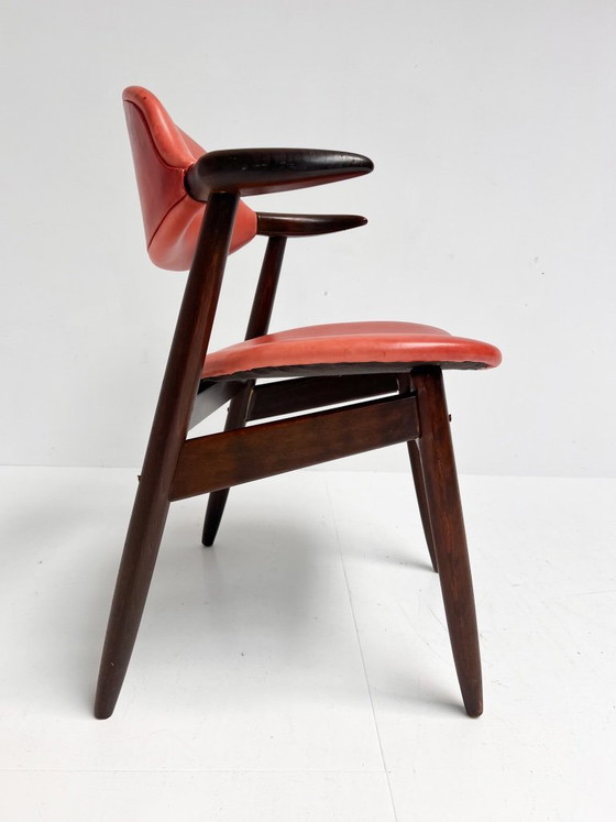 Image 1 of Roter Leder-Kuhhornstuhl für Renovierung, 1970er Jahre