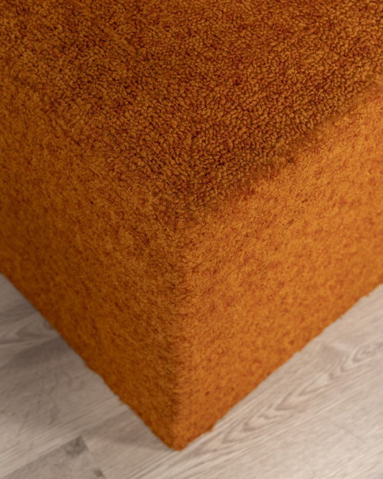 Image 1 of Pair of vintage 80s orange fabric poufs Italian design 