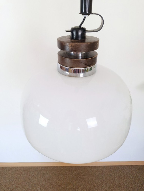 Image 1 of Vintage Opal Glass Pendant Light, Yugoslavia 1970s Hanging Lamp