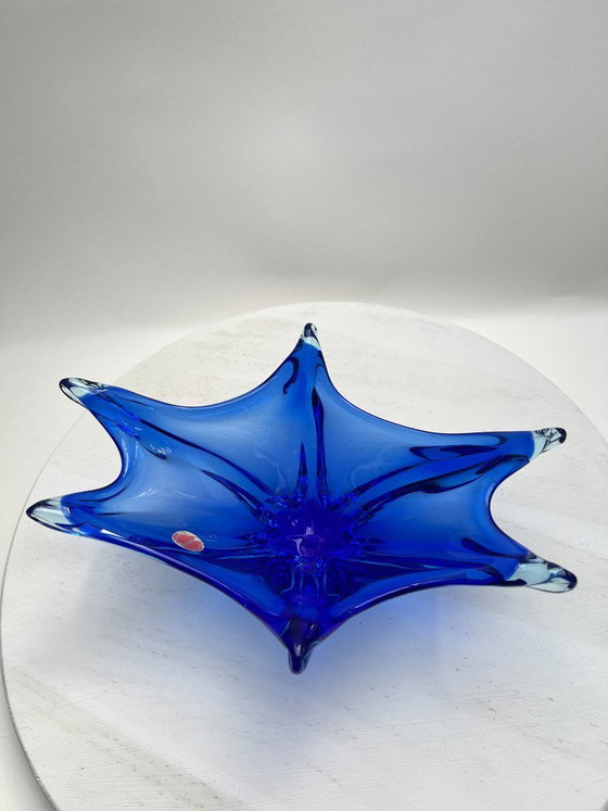 Image 1 of Murano blue pointed bowl, cobalt blue fruit bowl, Mid Century Art Glass