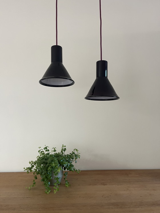 Image 1 of vintage Holmegaard P&T pendentif ensemble de 2 - Michael Bang - Lampe design danoise