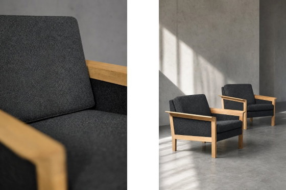 Image 1 of Vintage Mid-Century Danish Modern Oak & Felt Lounge Chairs, 1960s, Set of 2