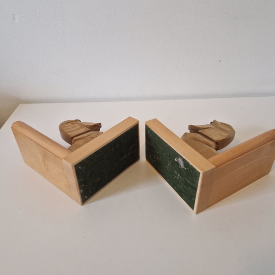 Image 1 of Set di fermalibri vintage a forma di bassotto, fermalibri in legno anni '60, bassotto