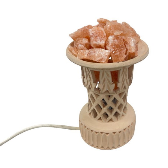 Image 1 of Lampe de sel sculptée en sel gemme naturel, céramique, vintage, faite à la main, années 1970