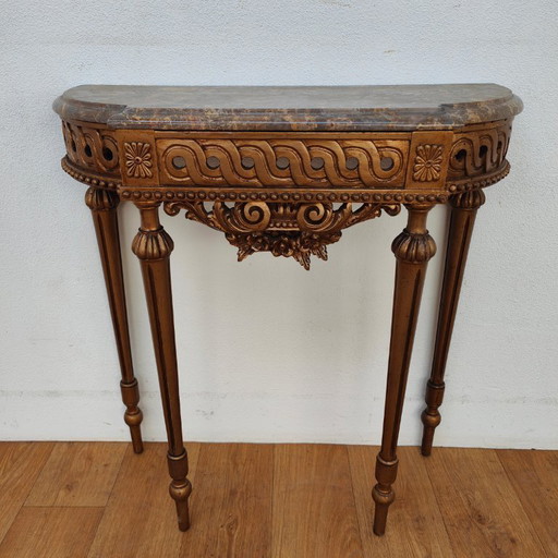 Vintage wall console, side table, console table with marble top. Italian