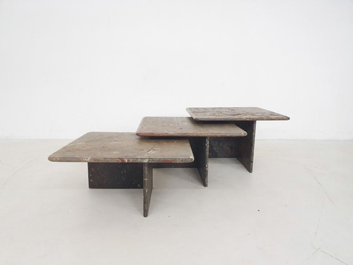 Set of three fossil stone coffee tables, 1970's