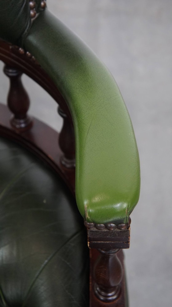 Image 1 of Green Beef Leather and Wood Chesterfield Office Chair