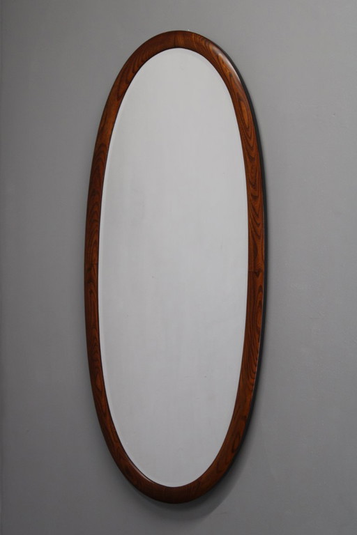 1940s Czechoslovakian Oval Wall Mirror, Oak Veneer and Pine Frame