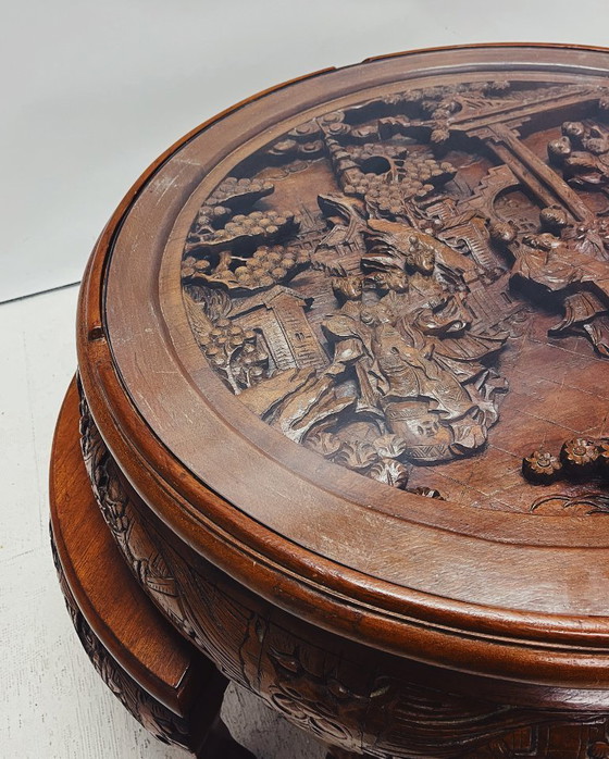 Image 1 of Chinese coffee table with matching stools
