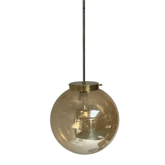 Image 1 of Art déco - Suspension en verre bullé - Structure en laiton et chrome - Plusieurs en stock !