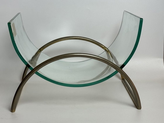 Image 1 of Mid-Century Italian Design Glass and Chrome Magazine Rack with Brass Accdents by Gallotti & Radice, Italy 1970s.