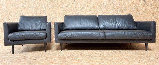 Image 1 of Canapé 2,5 places Lederland avec fauteuil en cuir noir