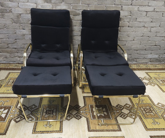 Image 1 of Paire de fauteuils noir système "Morris "1970