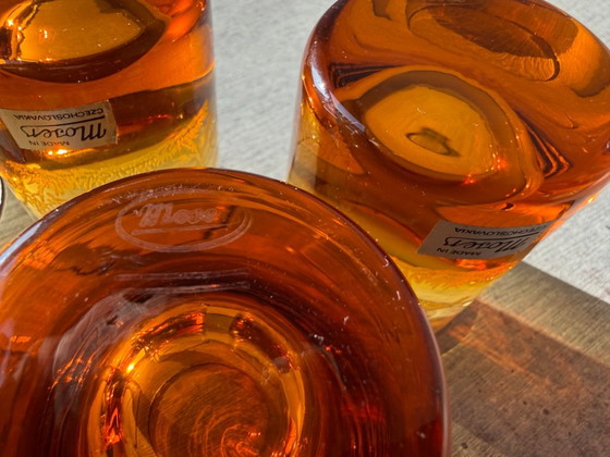 Moser Tsjechoslowakije Amber Kristallen Whiskyglazen Jachtvogels Doos, Gesigneerd – Glazen & Karaffen (photo 8 of 12)