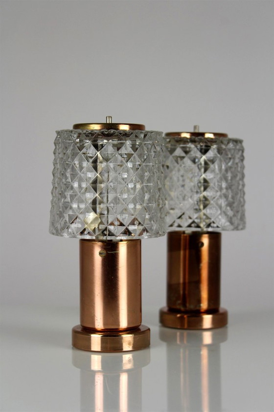 Lampade da tavolo in rame di Kamenicky Senov, anni '70, set di 2 – Glass, Copper (photo 3 of 13)