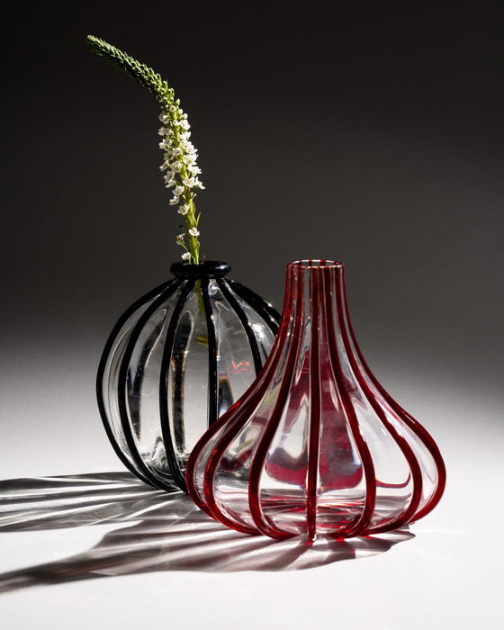 Image 1 of Archimede Seguso (Vetraria Archimede Seguso) “Fili” Ribbon Vase Duo Murano 1950s, signed 