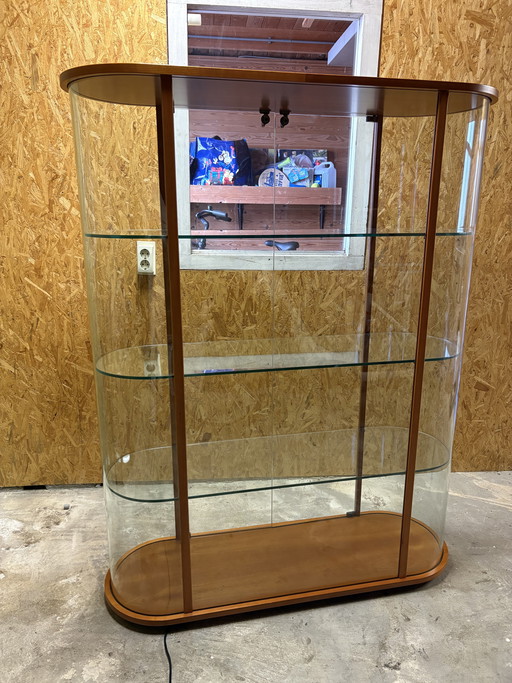 Vintage Fiam Italia oval cherry wood and glass display cabinet