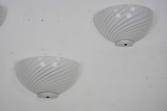 Image 1 of Italian Set of Three Striped Murano Glass Sconces in Venini Style, Italy 1970s