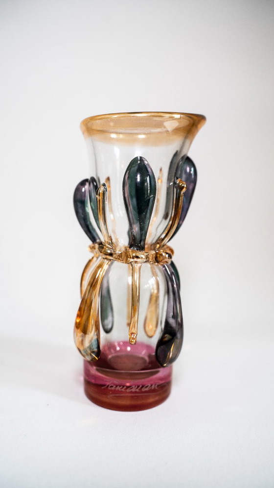 Image 1 of Ion Tamaian mouth-blown glass vase, signed