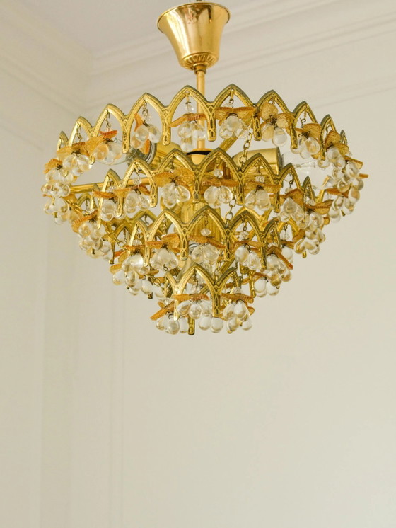 Lampadario vintage in vetro di Murano con frutta, 58 gocce, metallo dorato, 4 luci, anni '70 – Murano Glass (photo 2 of 10)