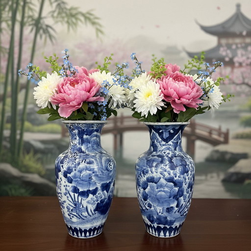 Complete set of 11 antieke Japanse  blauw witte imari vazen , formaten tussen de 12 en 32cm