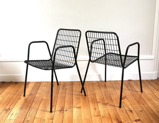 Een paar vintage metalen tuinstoelen, model EMU Rio.