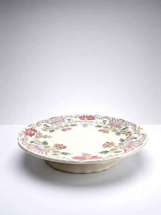 Kurzer antiker Longchamp Ständer mit polychromen Gänseblümchen aus Steingut. – Geschirr, Porzellan (photo 2 of 11)