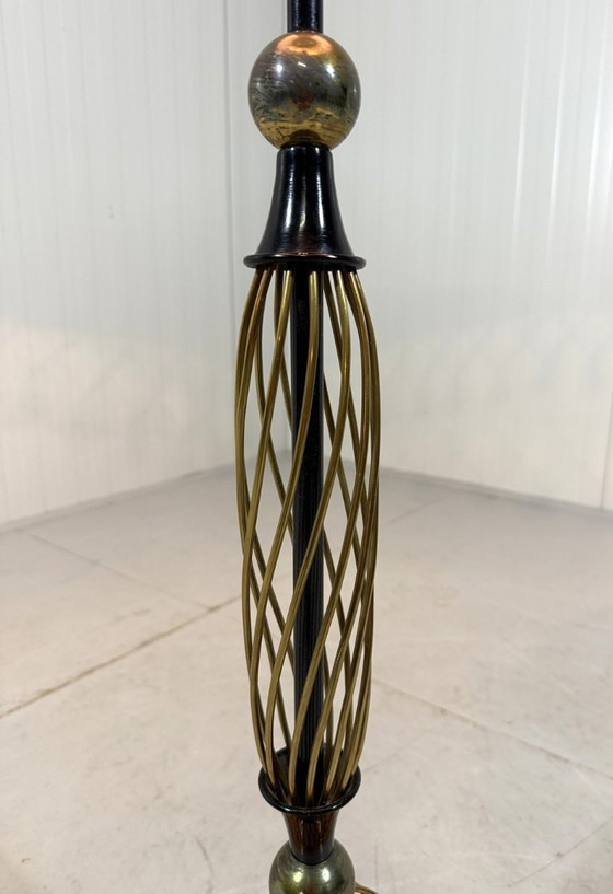 Image 1 of Austrian brass floor lamp with pleated lampshade 1940-50s