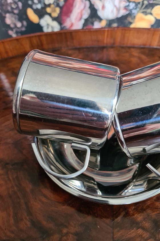 Image 1 of Design MEBER ITALY set (2+2) steel 18-10 double-walled espresso cups with saucer