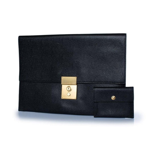 Thom Browne, pochette in pelle martellata con portafoglio