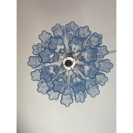 Image 1 of Lustre "Tronchi" en verre de Murano bleu de style Venini