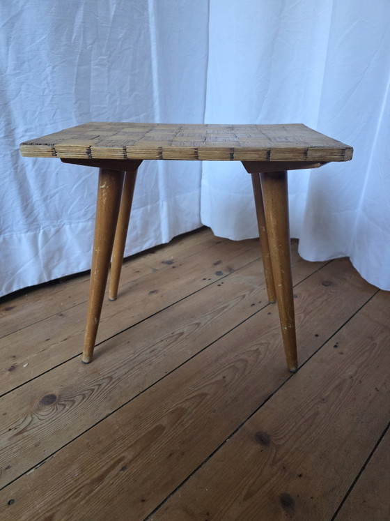 Vintage Folk Art Matchstick Side Table / Mid-Century Matchstick Table – Plant table, Wood (photo 7 of 8)