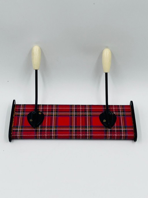Vintage red tartan coat rack from the 1970s