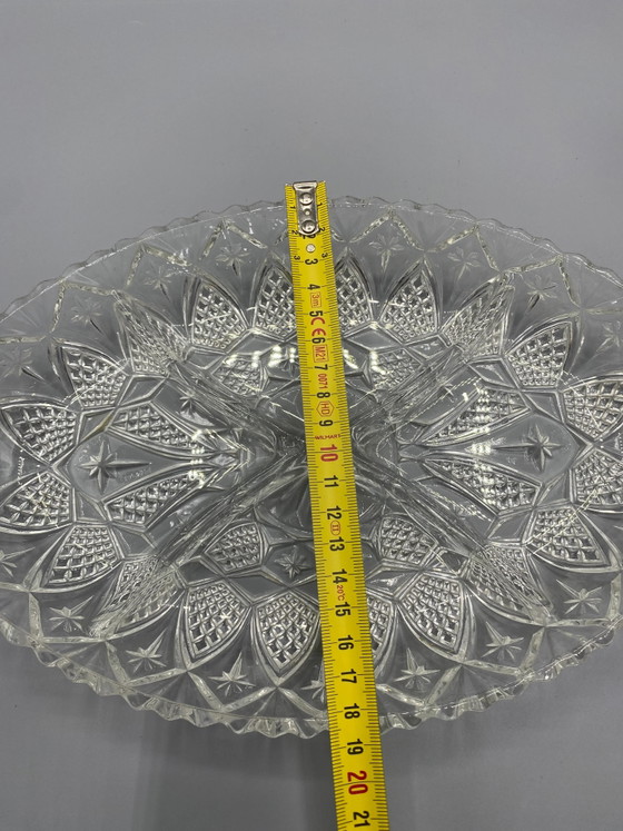 Pressed Glass Compartmented Serving Dish, Art Deco Geometric Design – Glass & Decanter (photo 4 of 4)