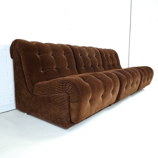 Vintage-Modulsofa, 3-teilig, brauner Cord mit gesteppter Oberfläche, 1970er Jahre, Mid-Century-Modern-Design