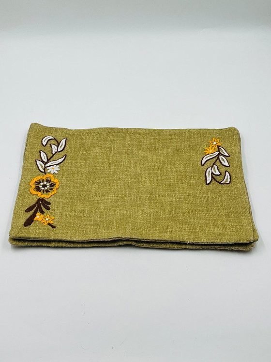 Image 1 of Set of 4 vintage embroidered burlap placemats