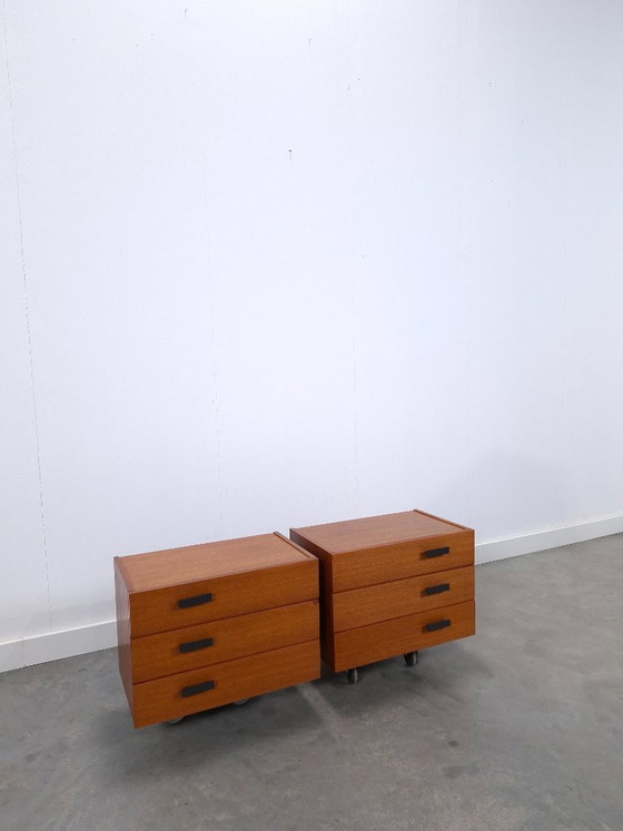 Image 1 of Set teak zwevende nachtkastjes met lades Denemarken
