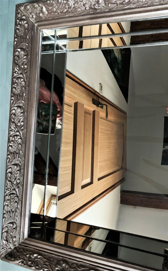 Image 1 of Espejo barroco con marcos interiores, 60 cm x 60 cm, plata.