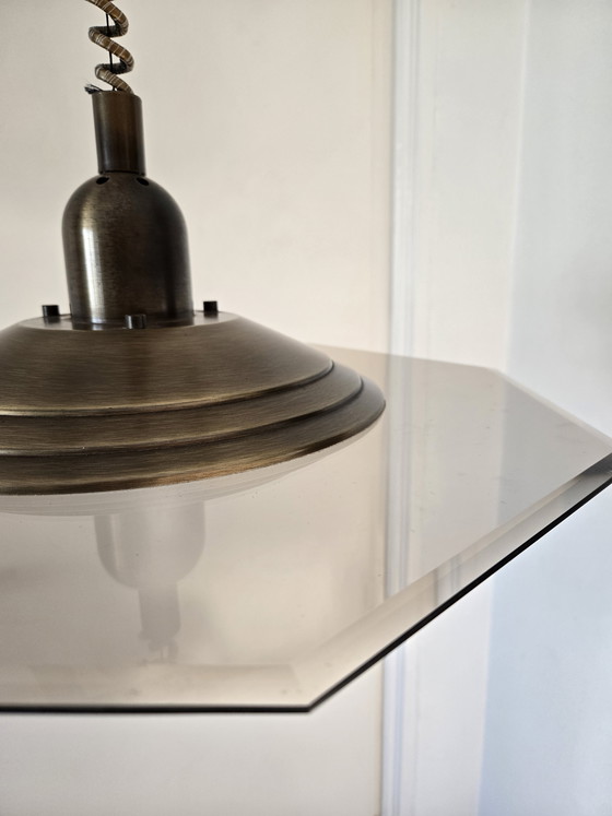 Image 1 of vintage steinhauer adjustable ceiling lamp octagon smoked glass