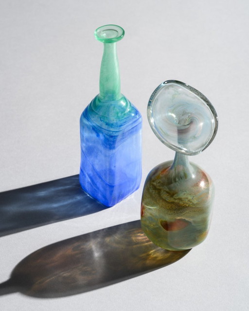 Curated Studio Art Glass Duo German Exhibition Pieces Signed by Artisans 80s-90s