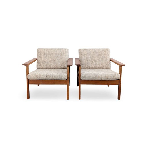 Lot de 2 Fauteuils Vintage tissu clair Vamo Møbelfabrik