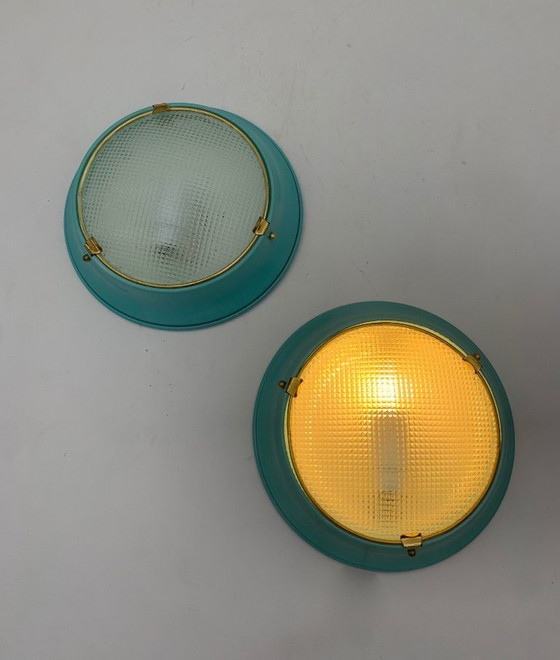 Image 1 of Plafoniere coppia -applique- attribuita Fontana Arte vintage italy blu mare