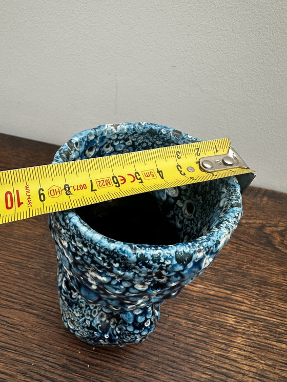 Image 1 of Small Vintage Fat Lava Blue Ceramic Vase