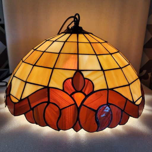 Colorful vintage Tiffany pendant light, Honsel Leuchten