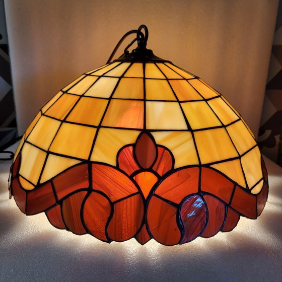 Image 1 of Kleurrijke vintage Tiffany hanglamp, Honsel Leuchten